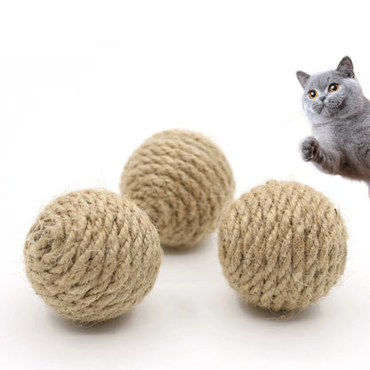 1 Pc Pet Cat Hemp Rope Ball Rolling Interactive Hand-Woven Cat Scratching Interactive Ball Sound Ball to Attract Attention Toy