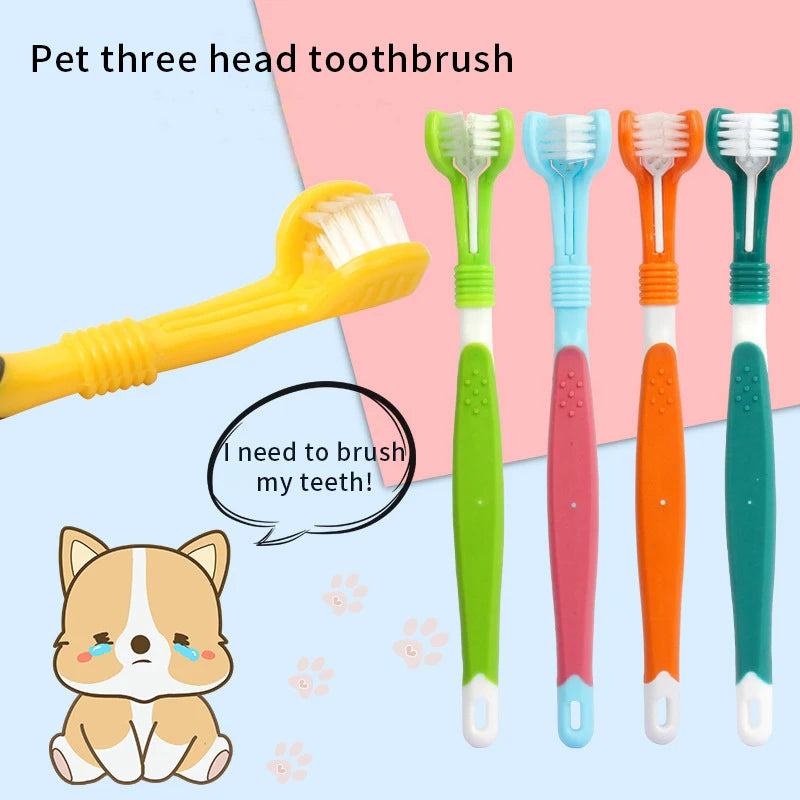 Three Sided Pet Toothbrush Three-Head Multi-Angle Toothbrush Cleaning Dog Cat Brush Bad Breath Teeth Care Tool