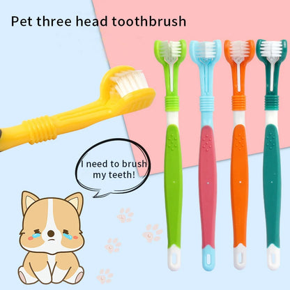 Three Sided Pet Toothbrush Three-Head Multi-Angle Toothbrush Cleaning Dog Cat Brush Bad Breath Teeth Care Tool